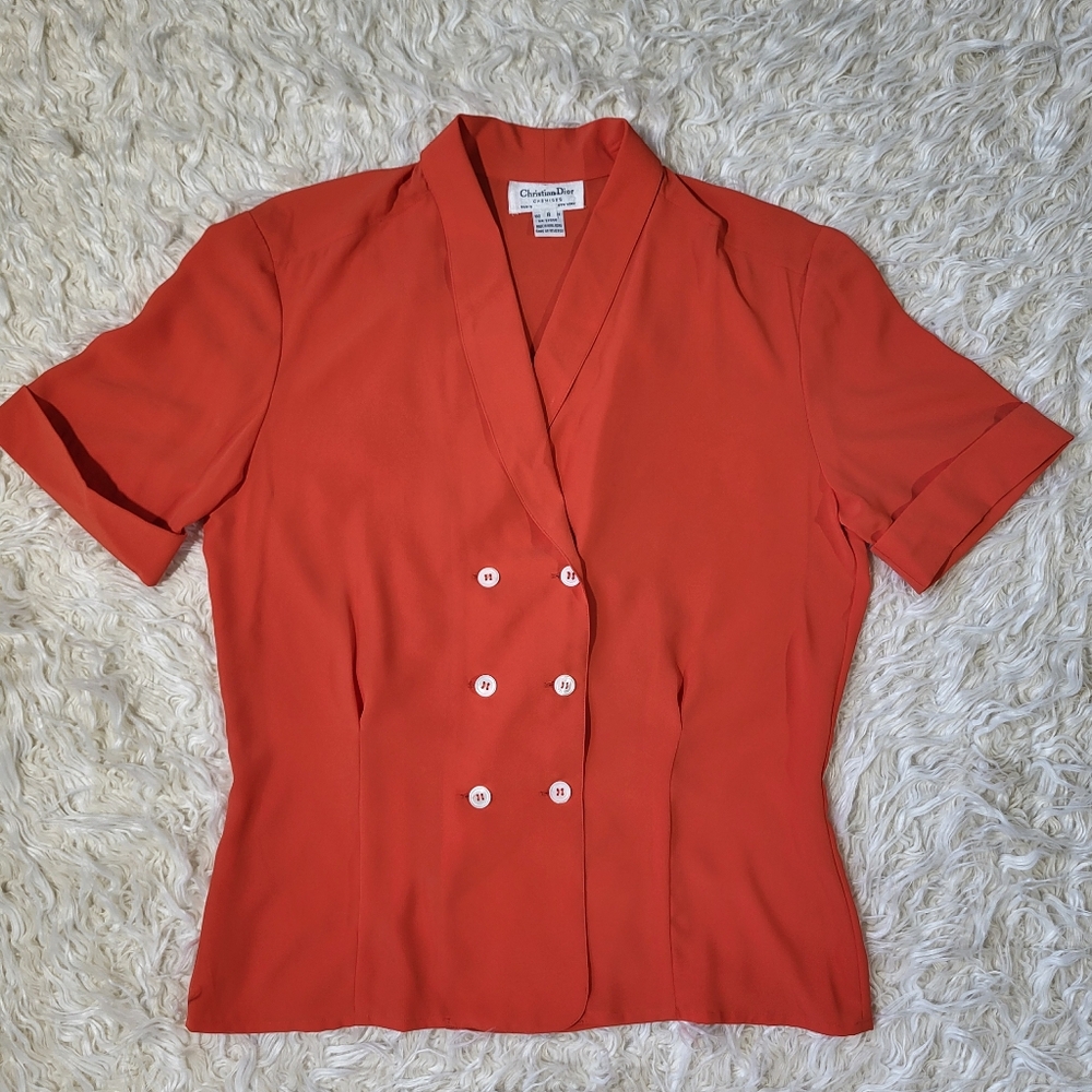 Vintage Christian Dior Chemises Short Sleeves Buttons Down Shirt Blouse Size 8